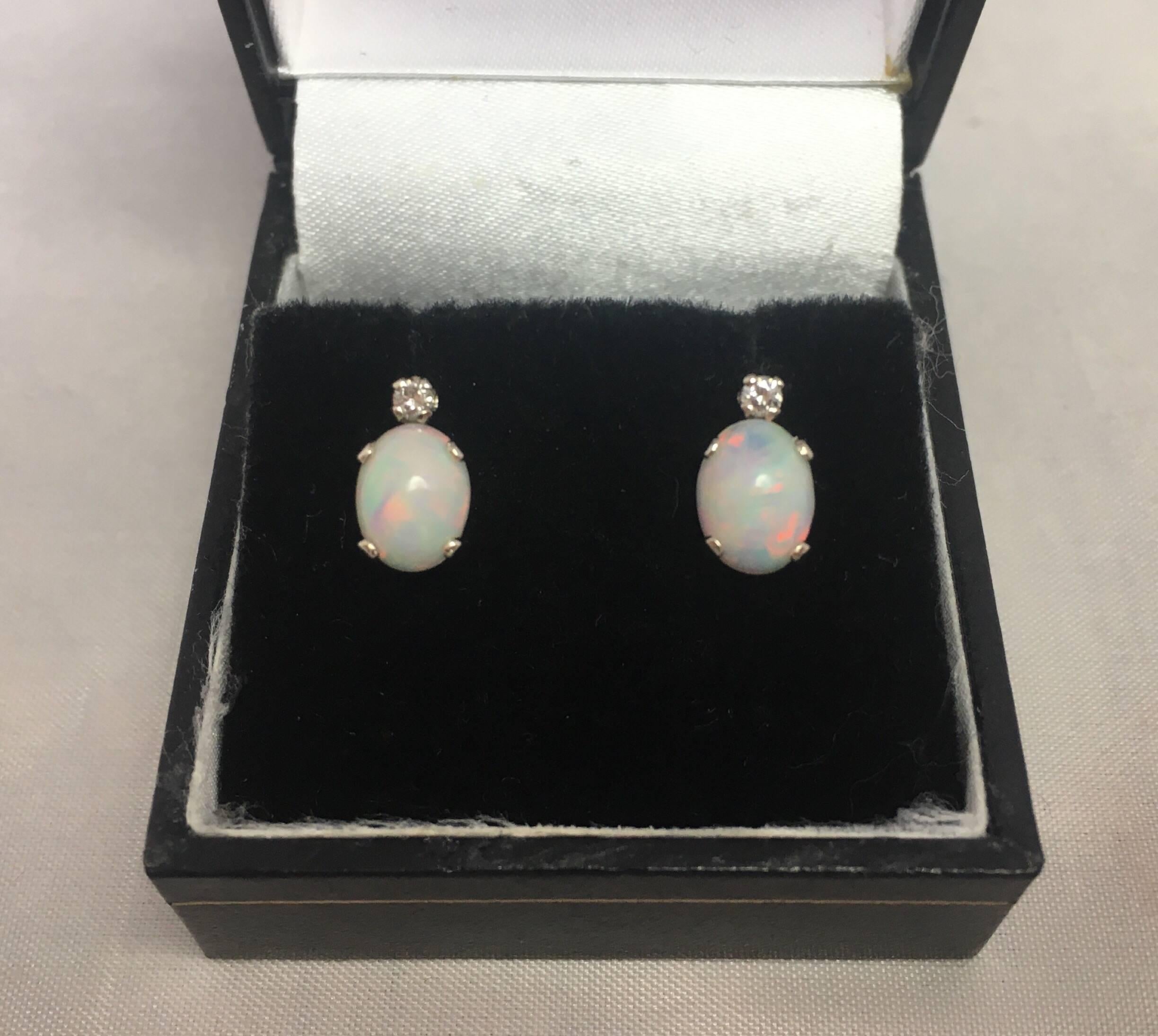 White Opal and Diamond 2.26 Carat White Gold Matching Pendant Earring Set 1