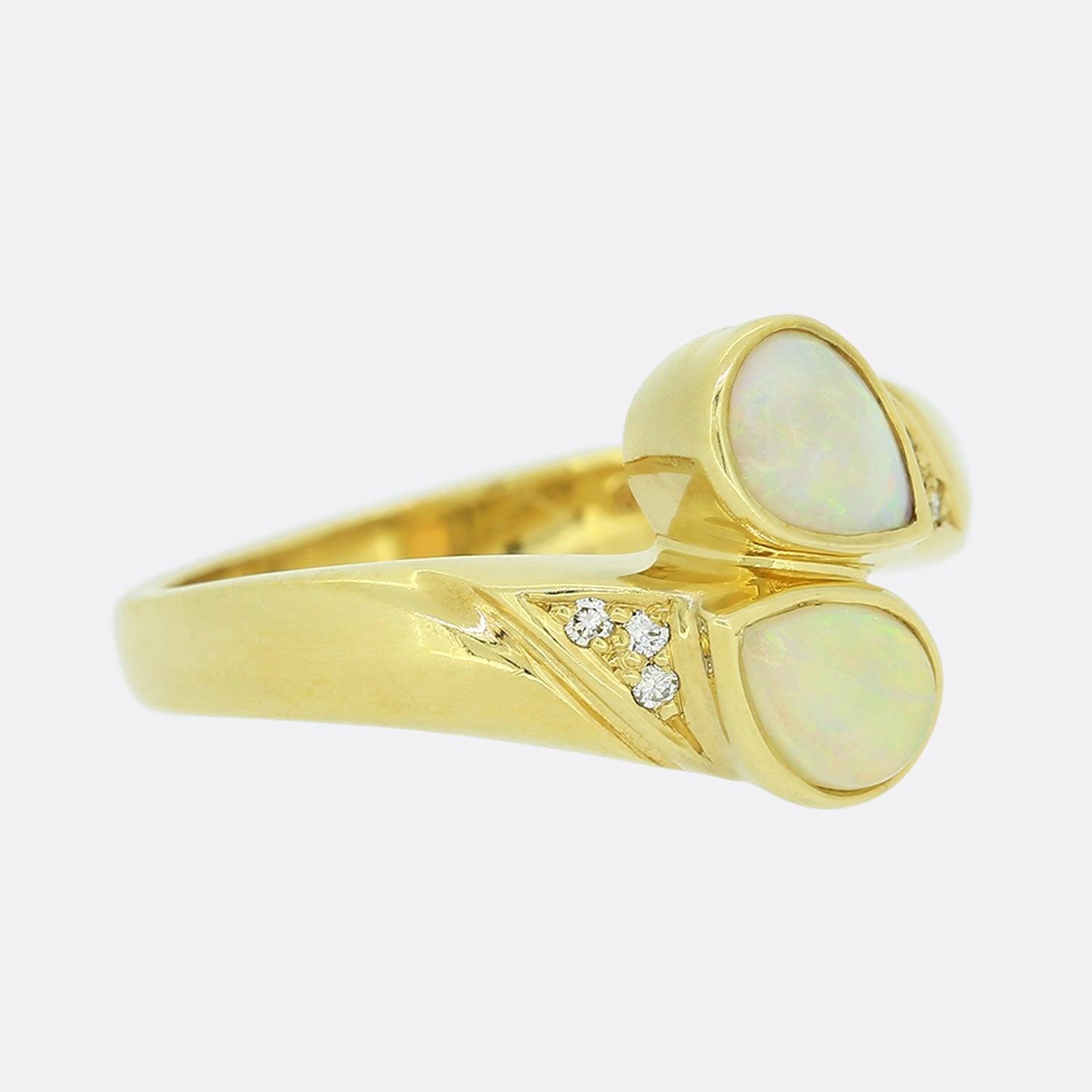 Pear Cut White Opal and Diamond Abstract Ring For Sale