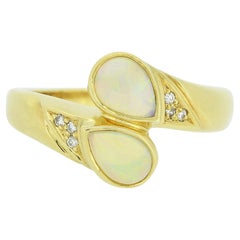 Used White Opal and Diamond Abstract Ring