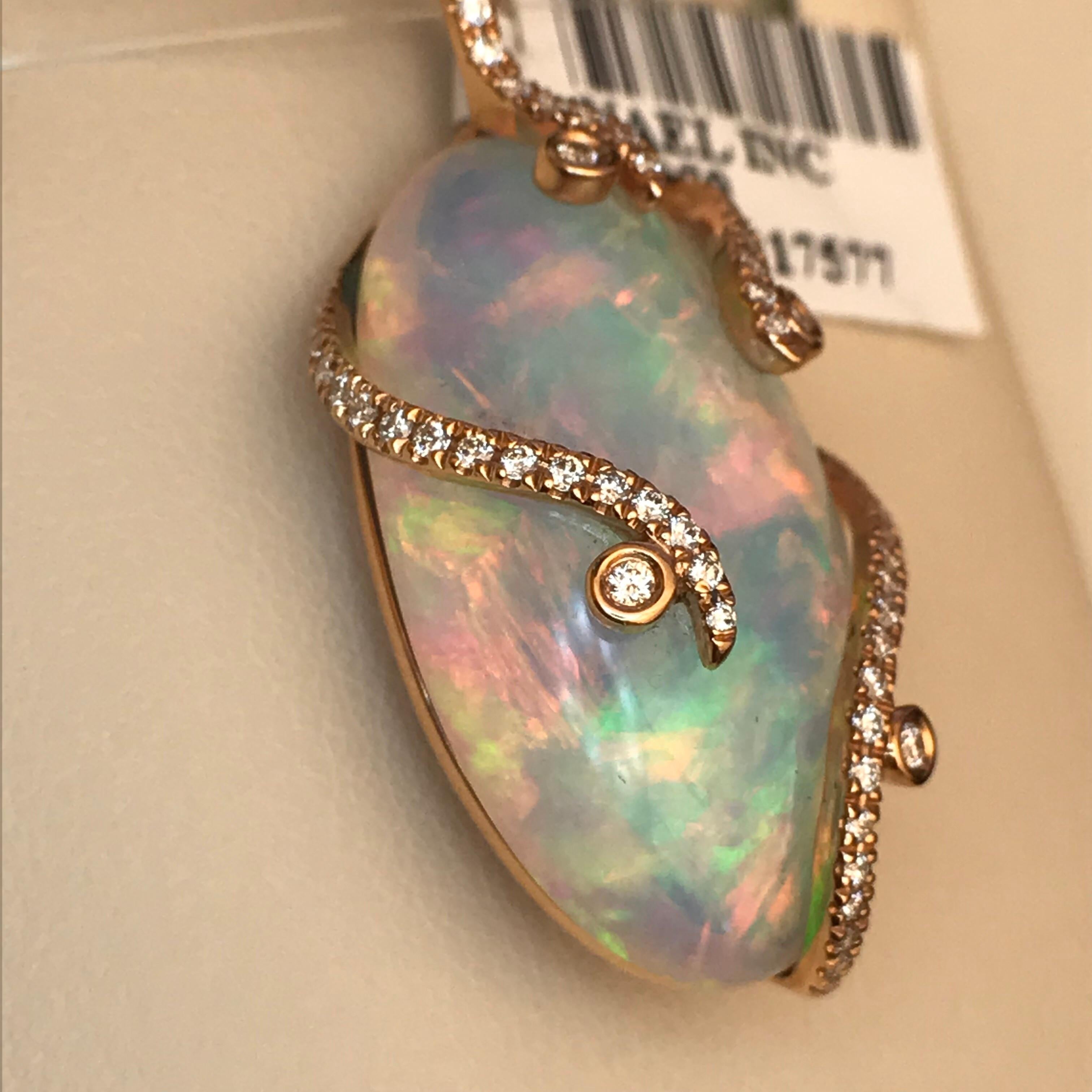 Old Mine Cut White Opal and Diamond Pendant For Sale