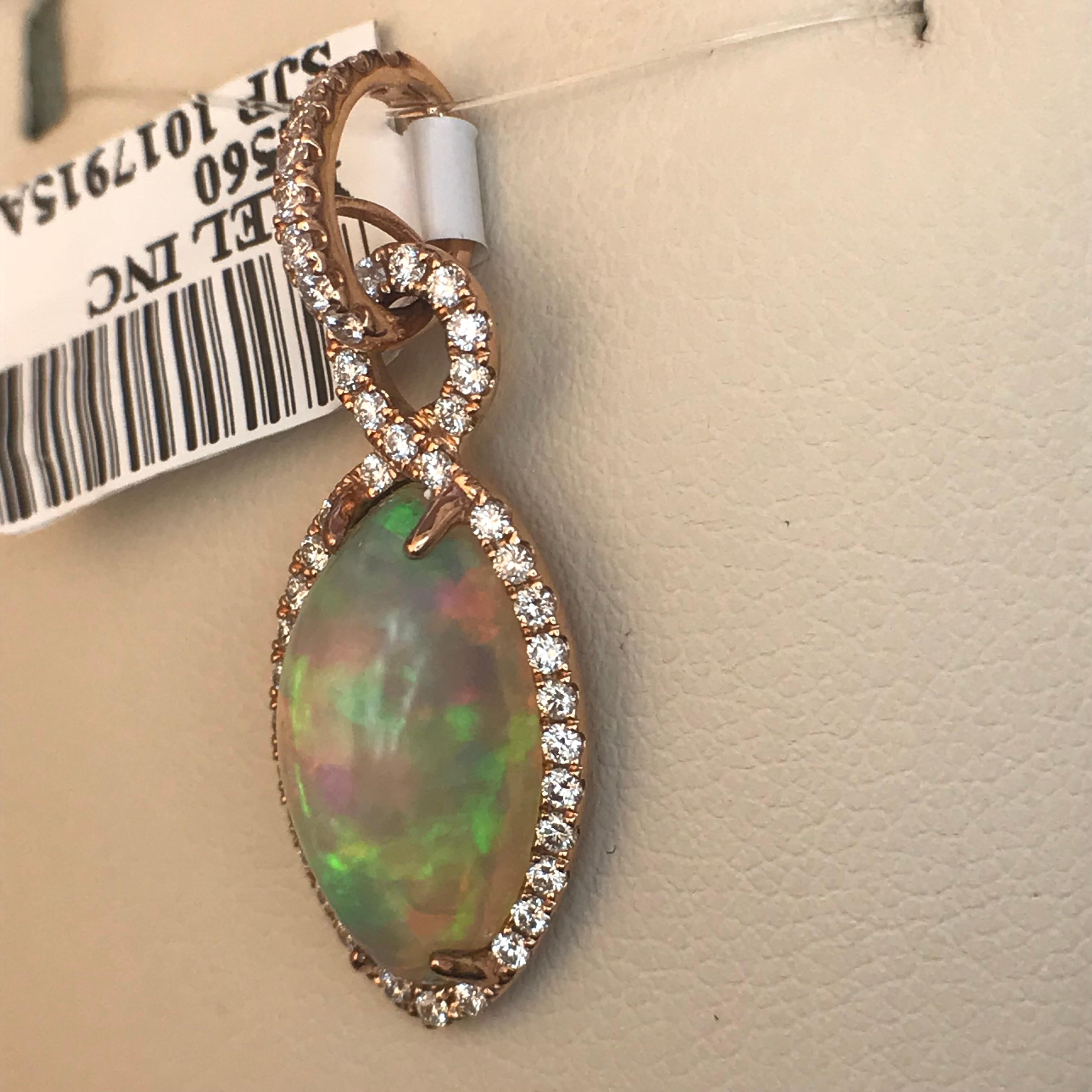 Marquise Cut White Opal and Diamond Pendant For Sale