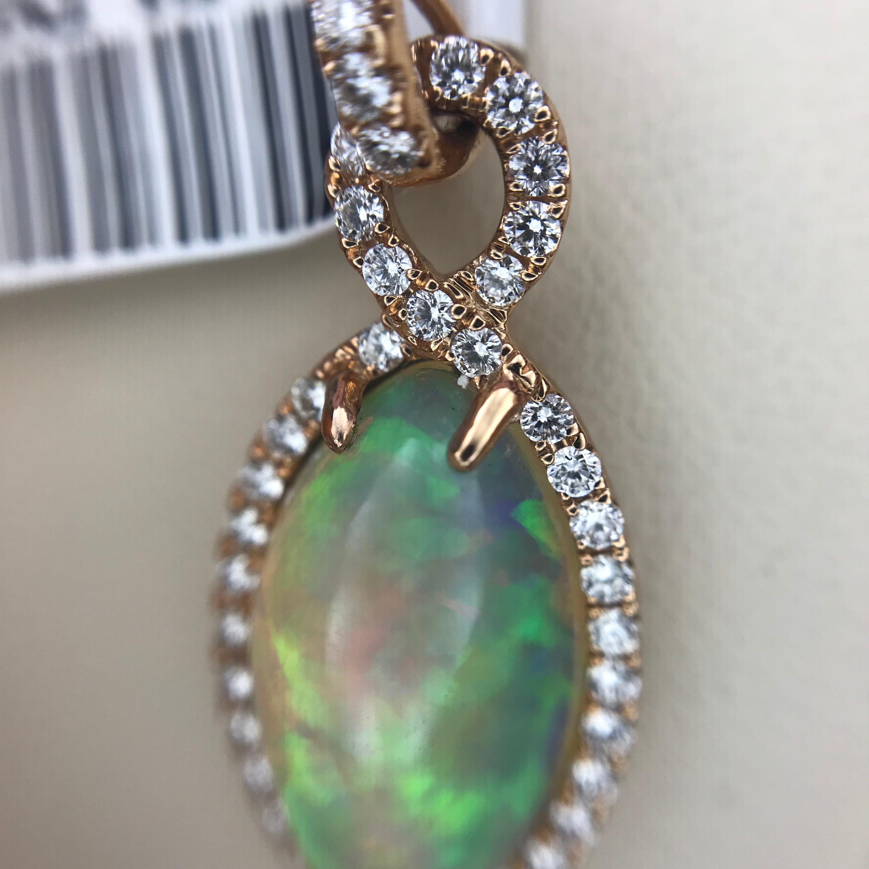 White Opal and Diamond Pendant In New Condition For Sale In San Francisco, CA