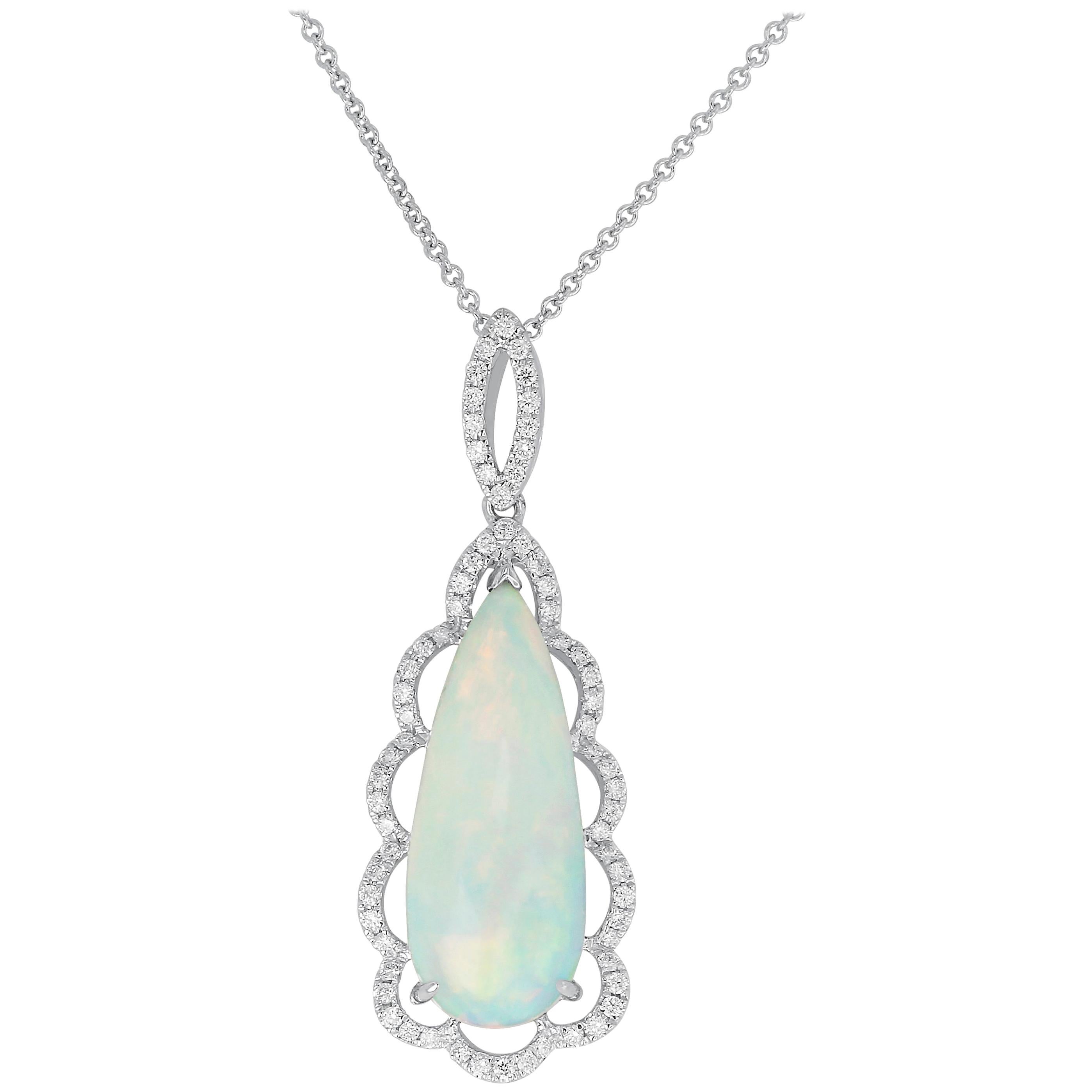 White Opal and Diamond Pendant For Sale