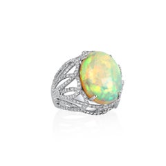 White Opal and Diamond Ring