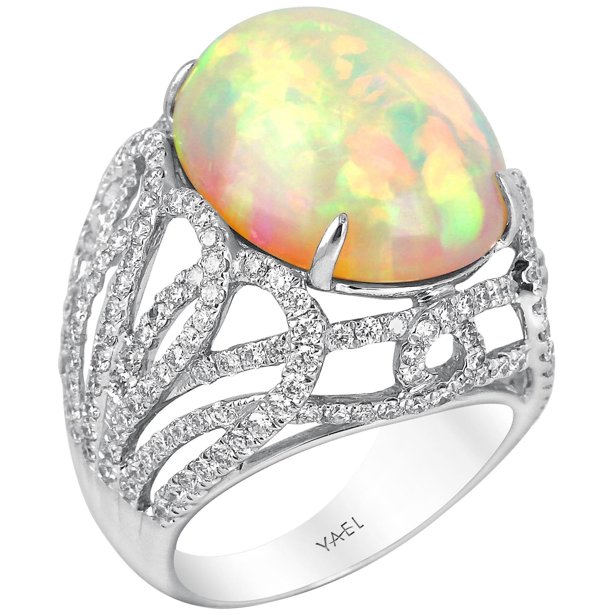 White Opal and Diamond Ring For Sale