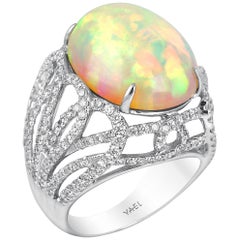 White Opal and Diamond Ring