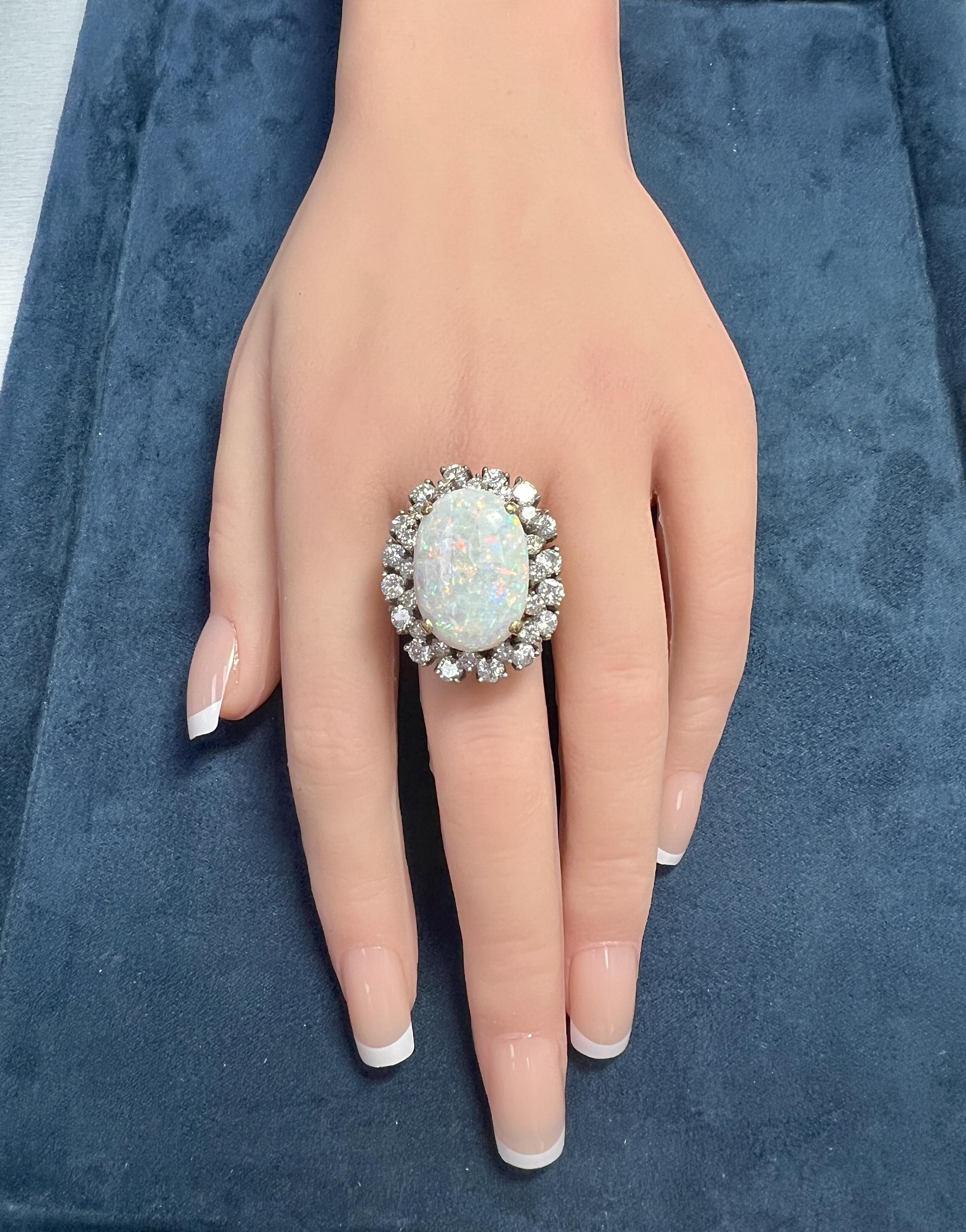 Women's White Opal and Diamond Two-Color 14k Gold Ring For Sale