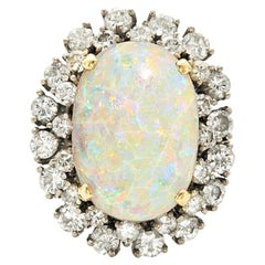 White Opal and Diamond Two-Color 14k Gold Ring