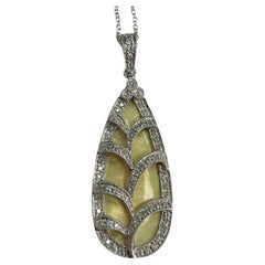 White Opal and Diamond White Gold Pendant