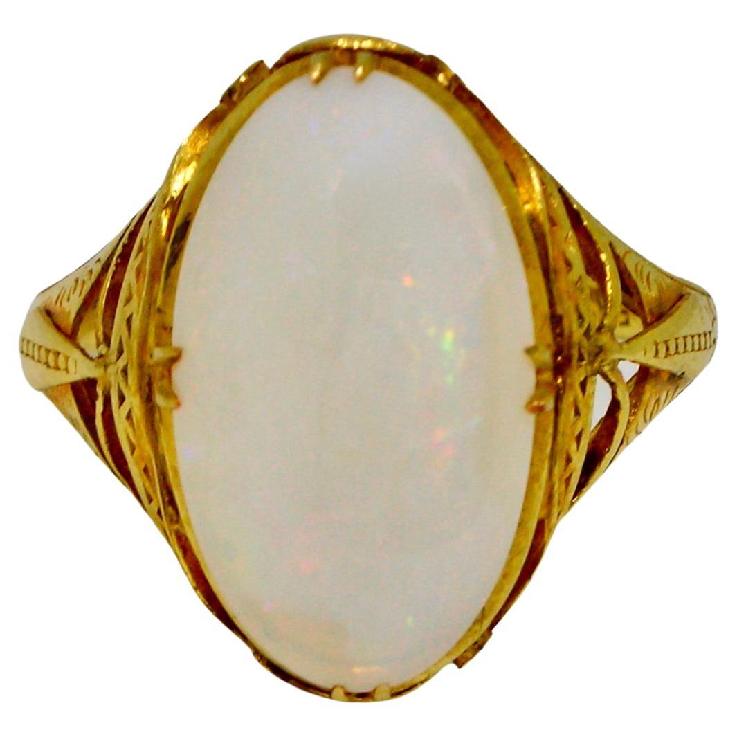 White Opal Art Nouveau Ring For Sale