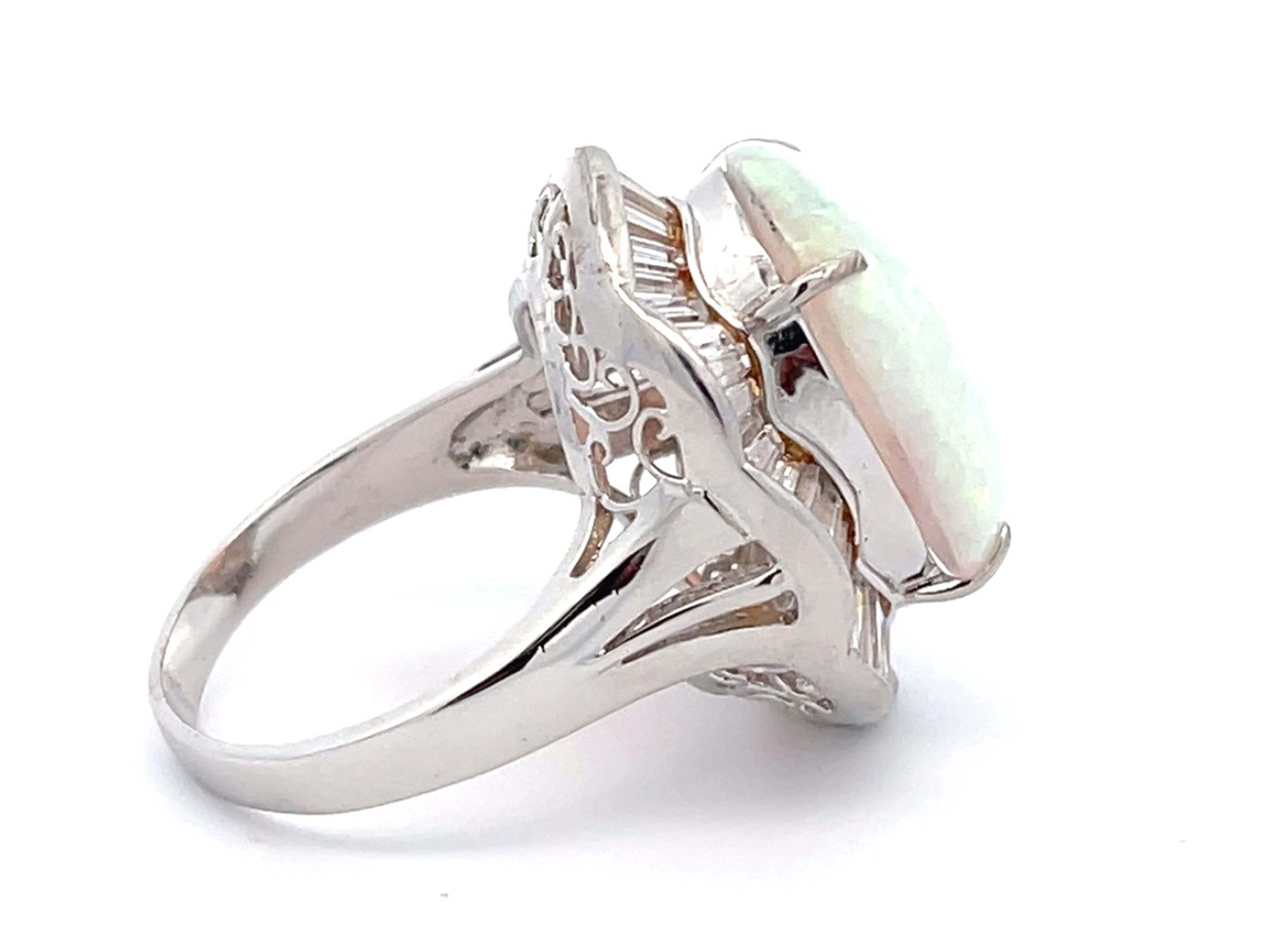 Modern White Opal Ballerina Diamond Ring in 14k White Gold