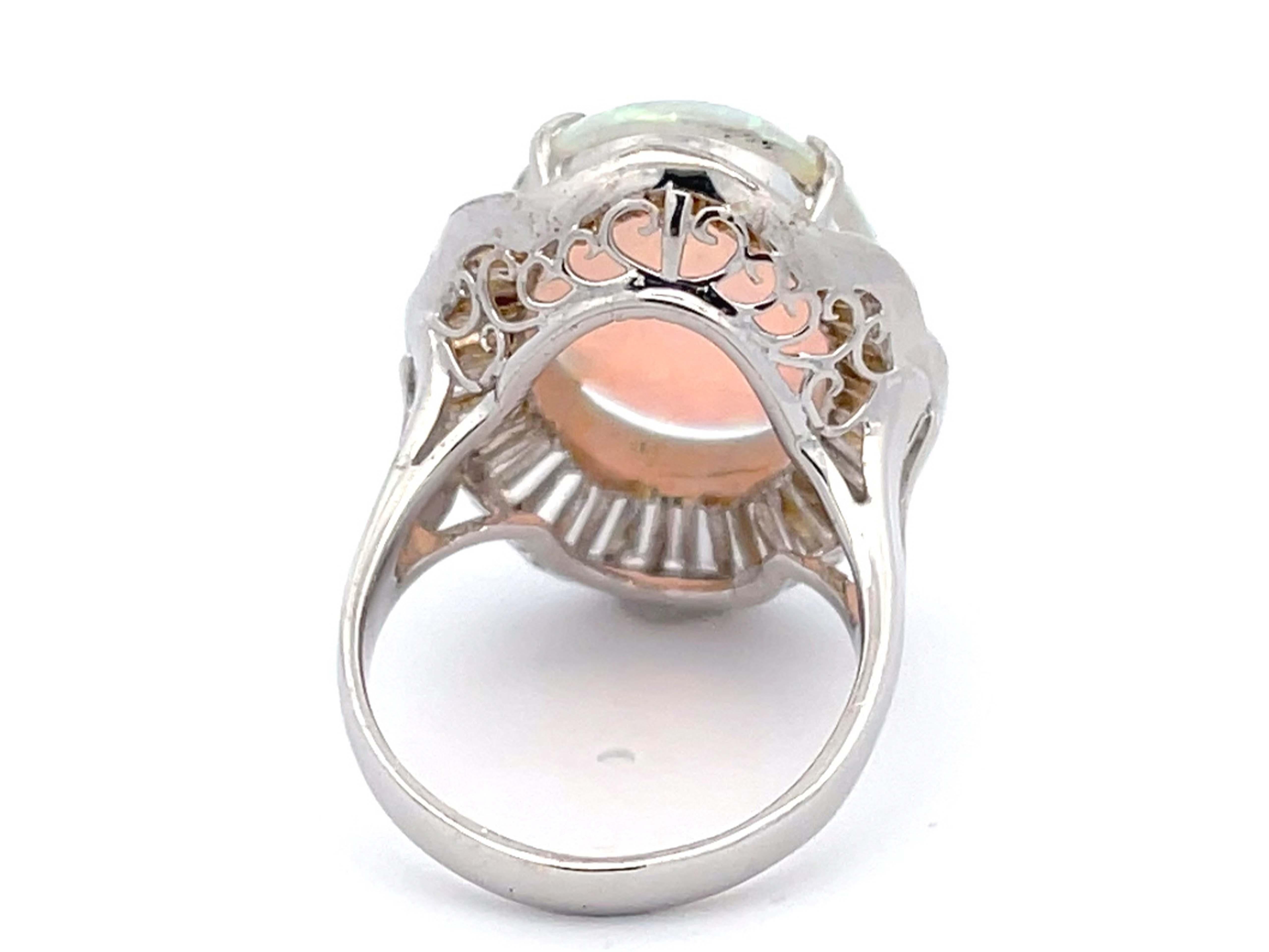 White Opal Ballerina Diamond Ring in 14k White Gold In Excellent Condition In Honolulu, HI