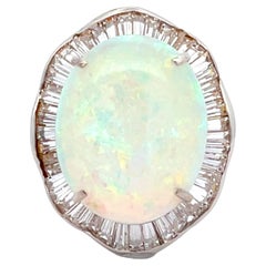 White Opal Ballerina Diamond Ring in 14k White Gold