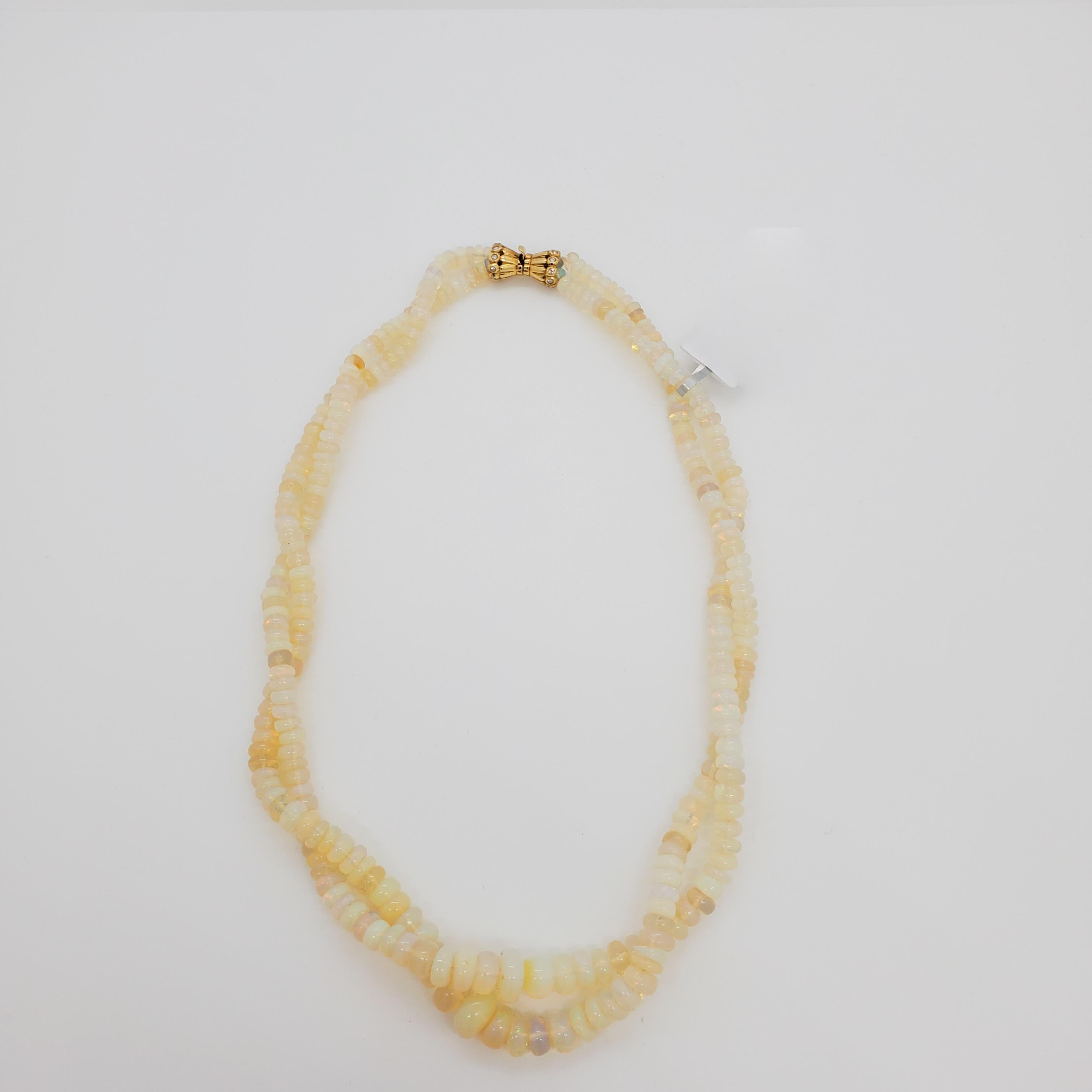 White Opal Beads with White Diamond and 18k Yellow Gold Clasp For Sale 1