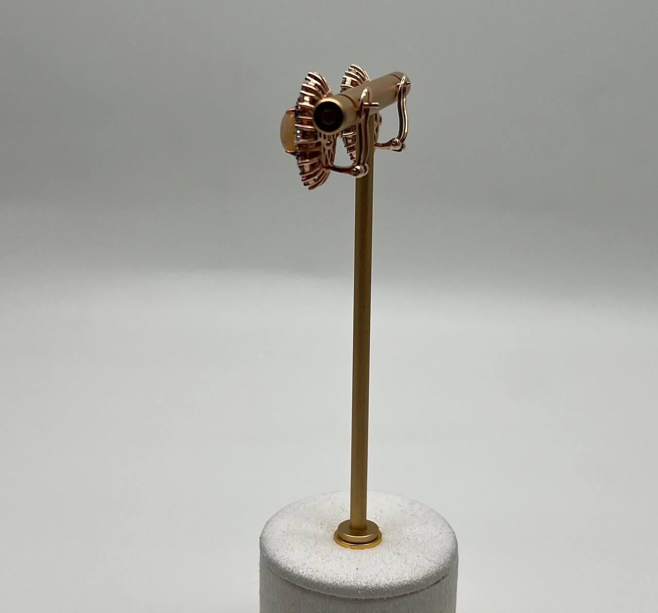White Opal Brown Diamonds Peach Morganites 18K Rose Gold Statement Earrings For Sale 6