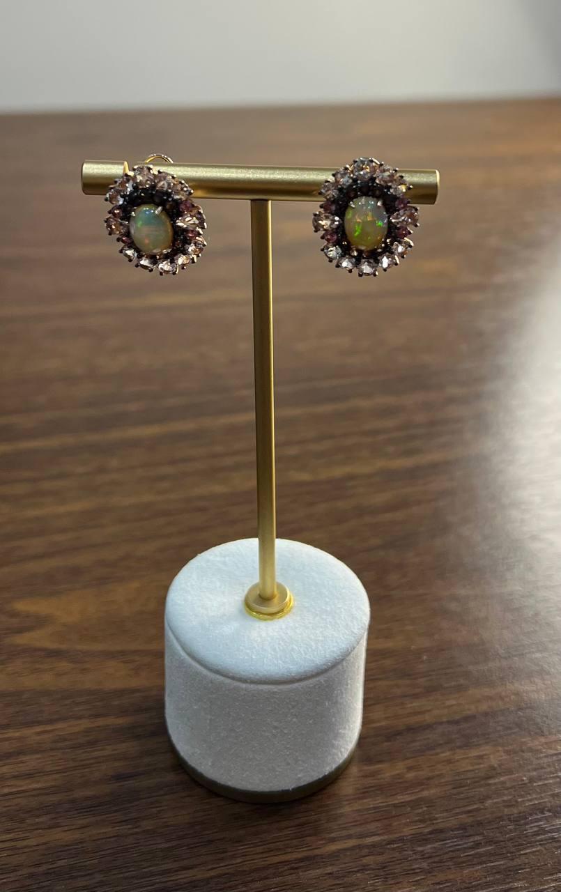White Opal Brown Diamonds Peach Morganites 18K Rose Gold Statement Earrings For Sale 8