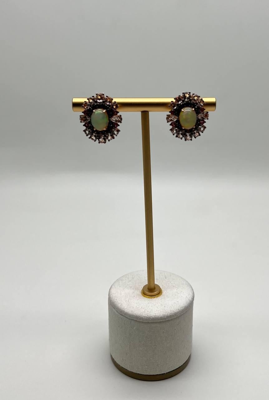 White Opal Brown Diamonds Peach Morganites 18K Rose Gold Statement Earrings For Sale 2