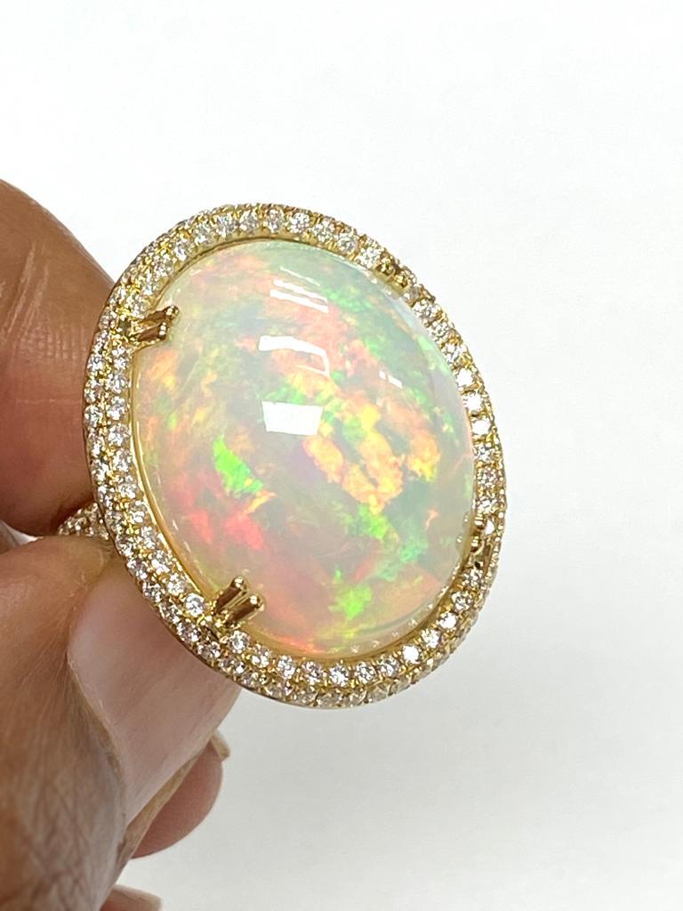 Contemporary Goshwara White Opal Cabochon And Diamond Ring For Sale
