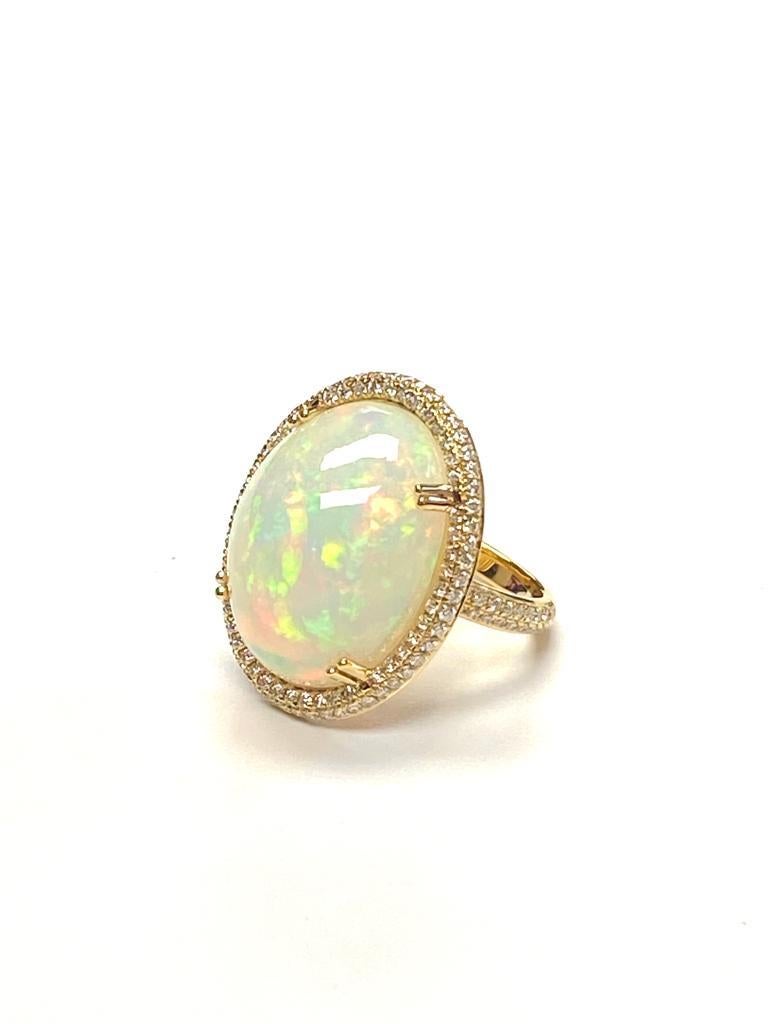 Women's Goshwara White Opal Cabochon And Diamond Ring For Sale