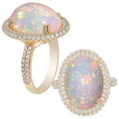 Goshwara White Opal Cabochon And Diamond Ring