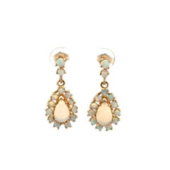 White Opal Cluster Gold Drop Vintage Earrings Estate Fine Jewelry