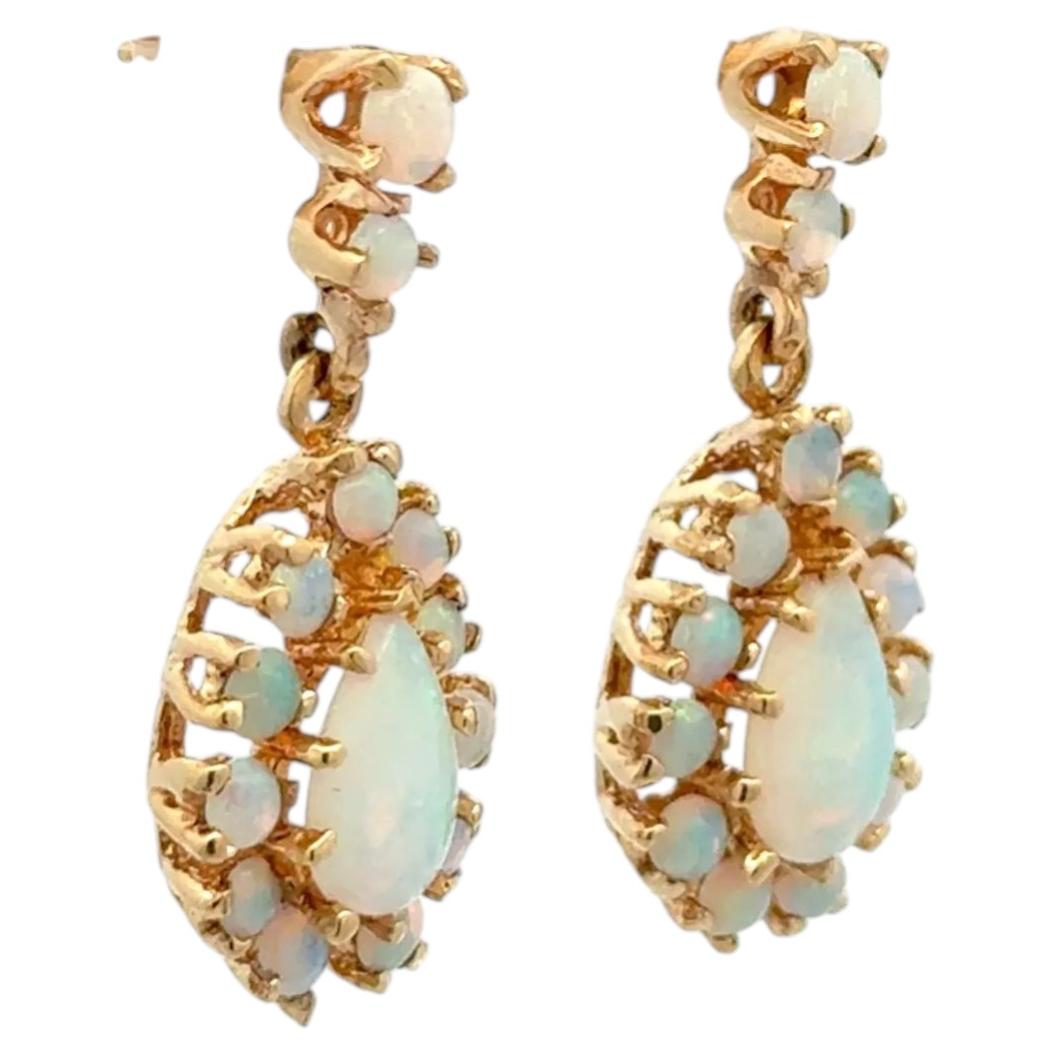 Weißer Opal Cluster Gold Drop Vintage Ohrringe Estate Fine Jewelry