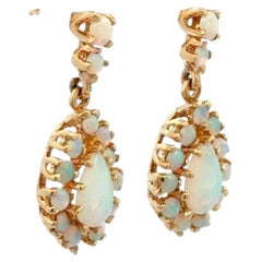 White Opal Cluster Gold Drop Vintage Earrings Estate Fine Jewelry