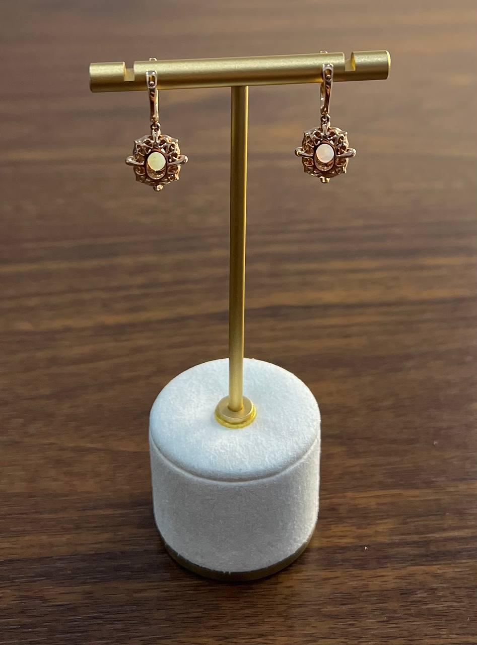 White Opal Diamonds Halo 14K Rose Gold Statement Drop Dangle Earrings For Sale 5