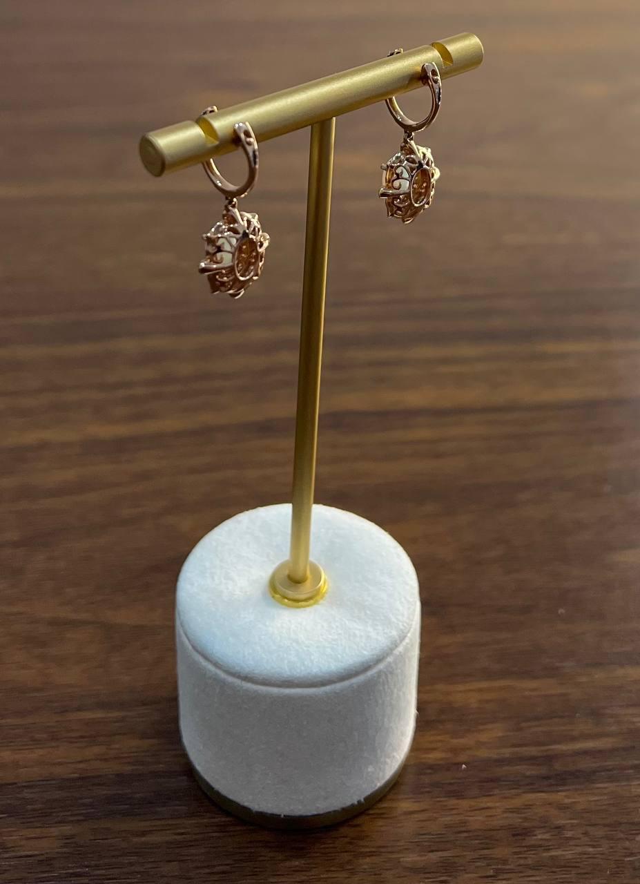 White Opal Diamonds Halo 14K Rose Gold Statement Drop Dangle Earrings For Sale 4