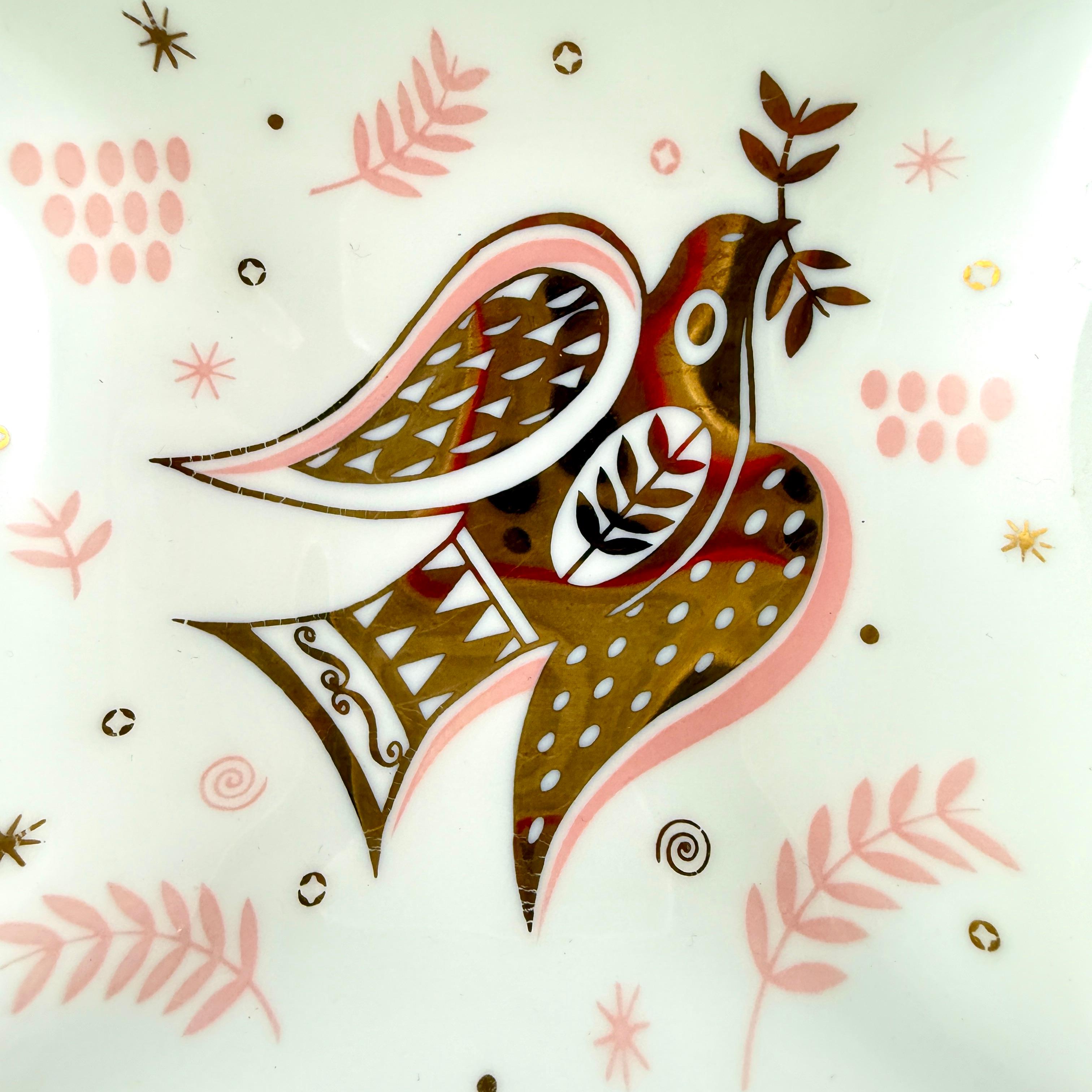 White Opal Glass Peace Dove Double Server, Briard, 1960s For Sale 2