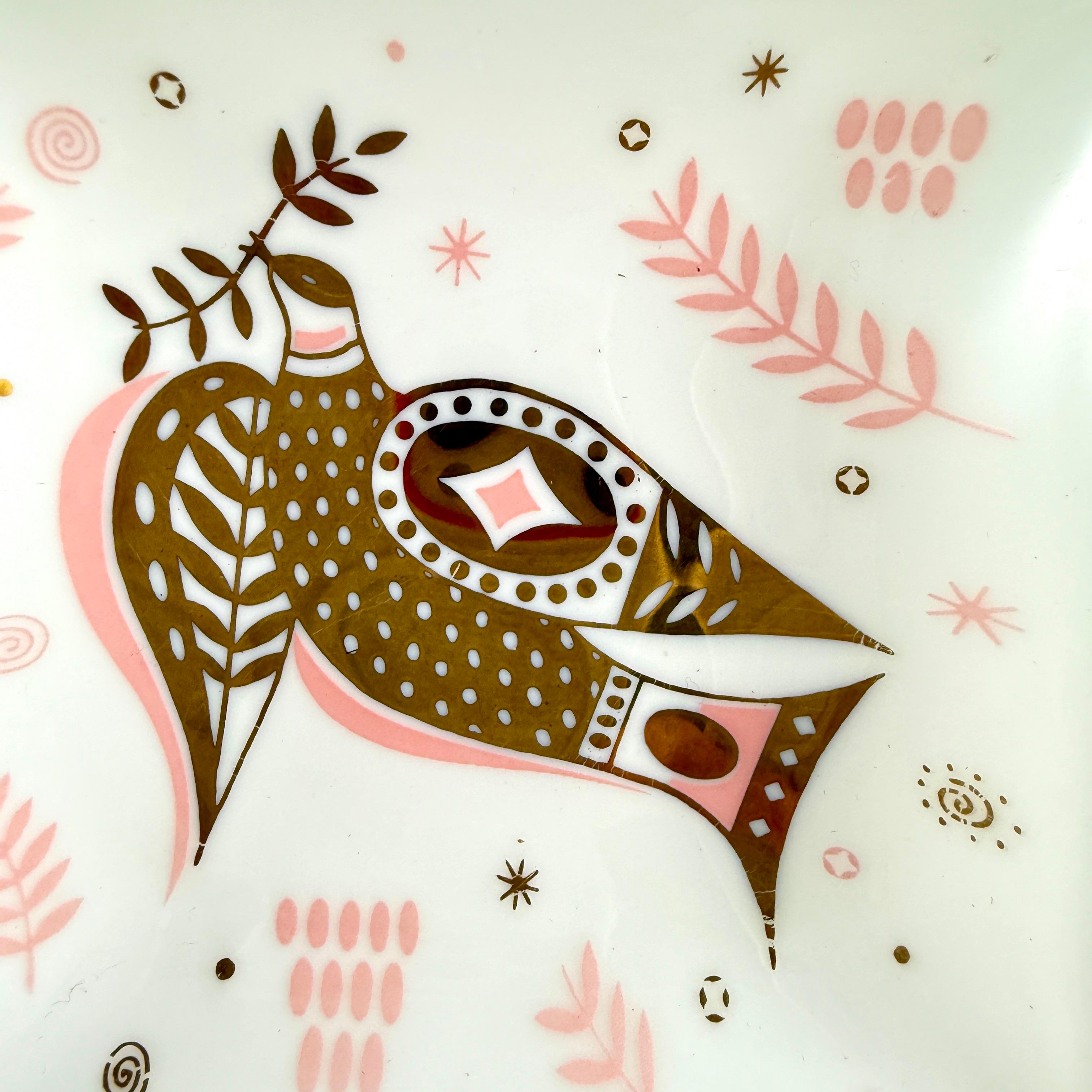 White Opal Glass Peace Dove Double Server, Briard, 1960s For Sale 3