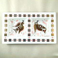 White Opal Glass Peace Dove Double Server, Briard, 1960s