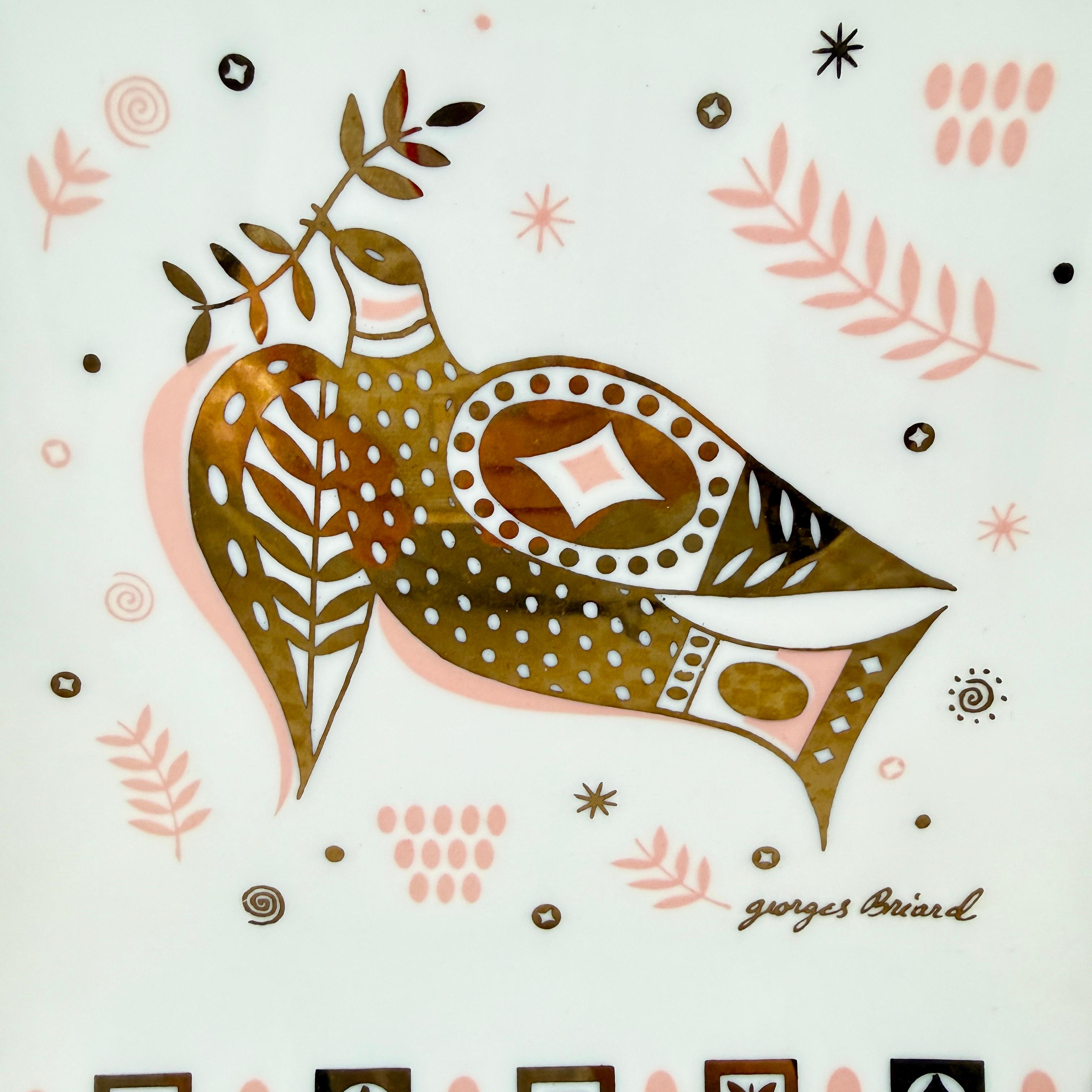 Émaillé Vide-poche colombe en verre opale blanc, Briard, années 1960 en vente