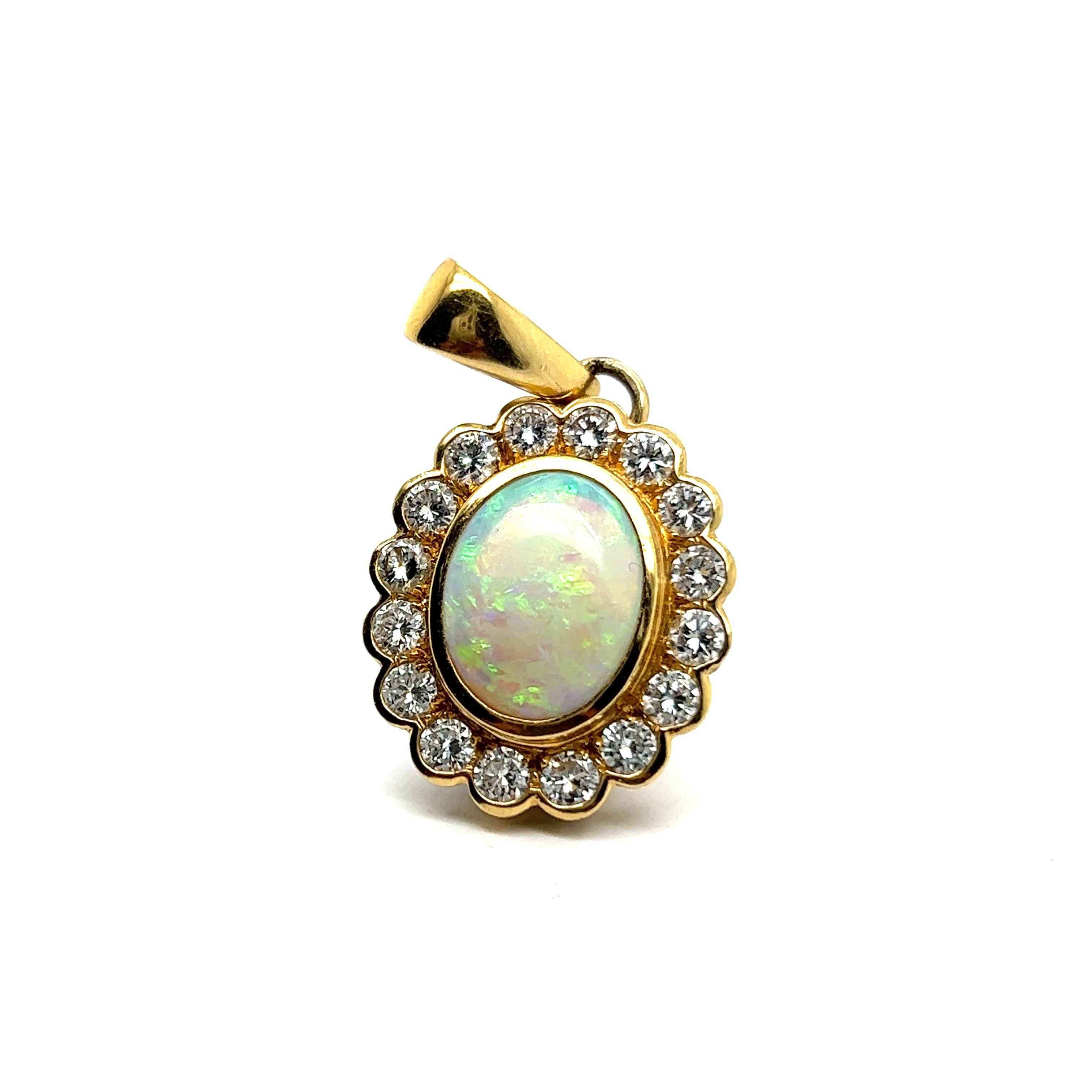 White Opal Pendant with Diamonds in 18 Karat Yellow Gold  For Sale 5