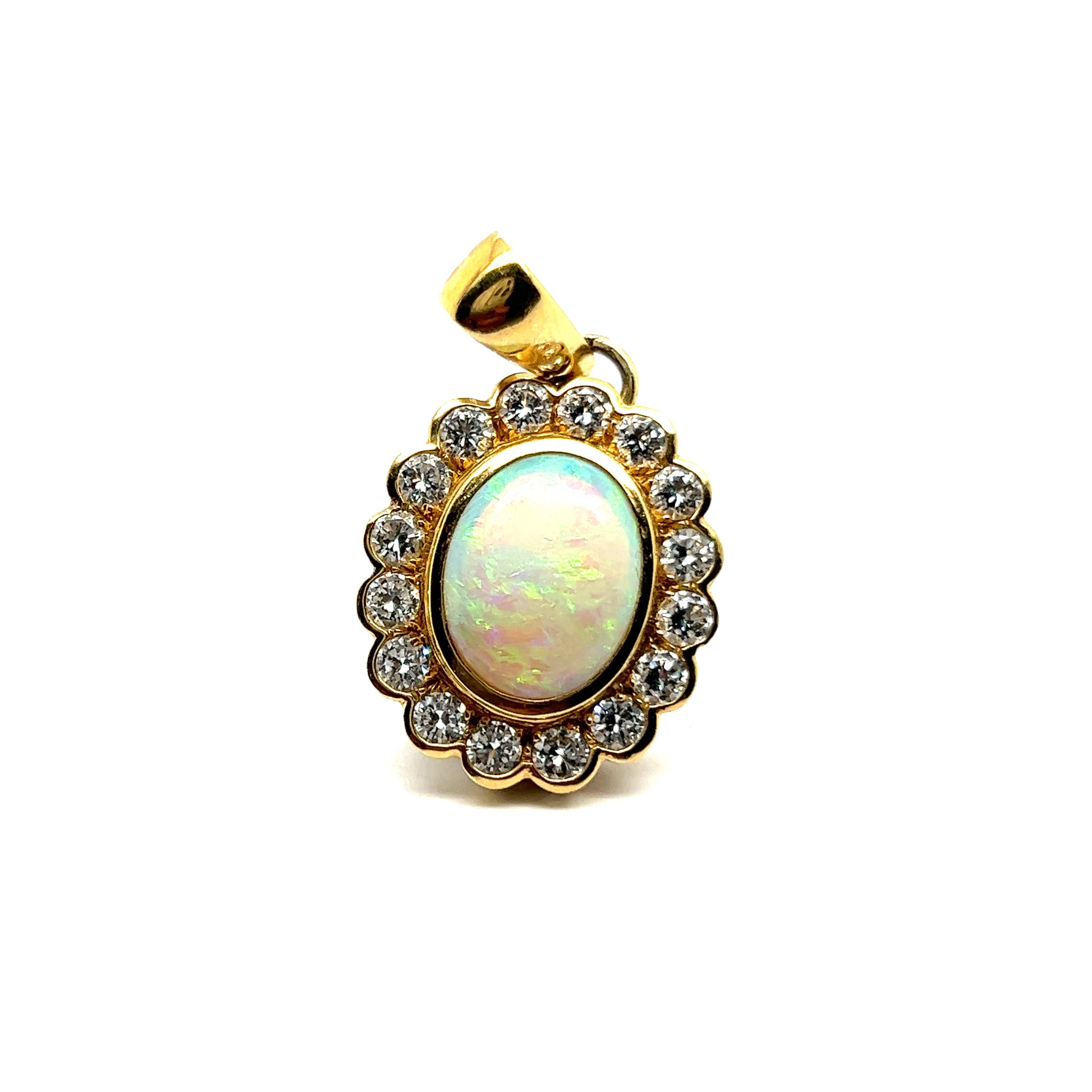 White Opal Pendant with Diamonds in 18 Karat Yellow Gold  For Sale 6