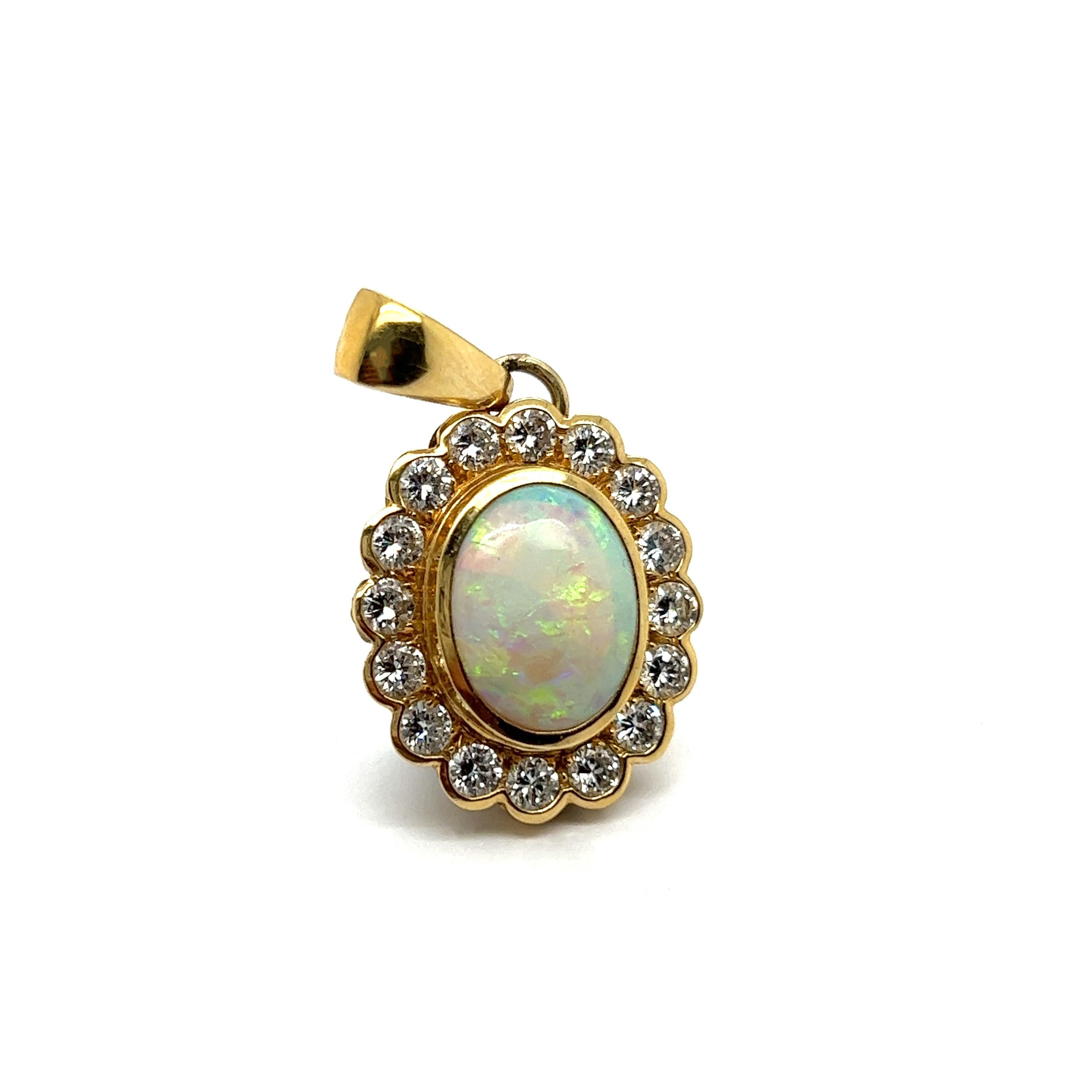 White Opal Pendant with Diamonds in 18 Karat Yellow Gold  For Sale 1