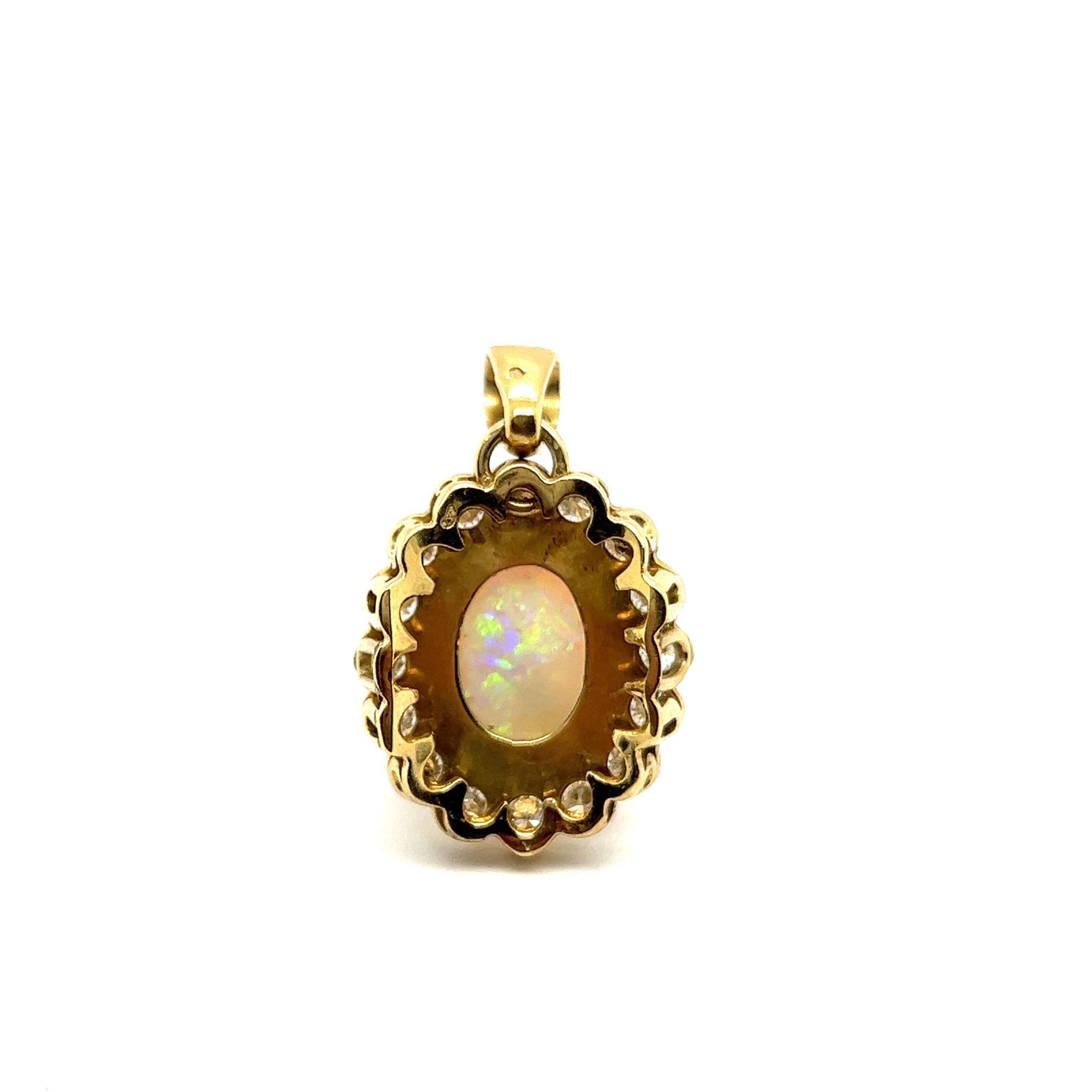 White Opal Pendant with Diamonds in 18 Karat Yellow Gold  For Sale 4