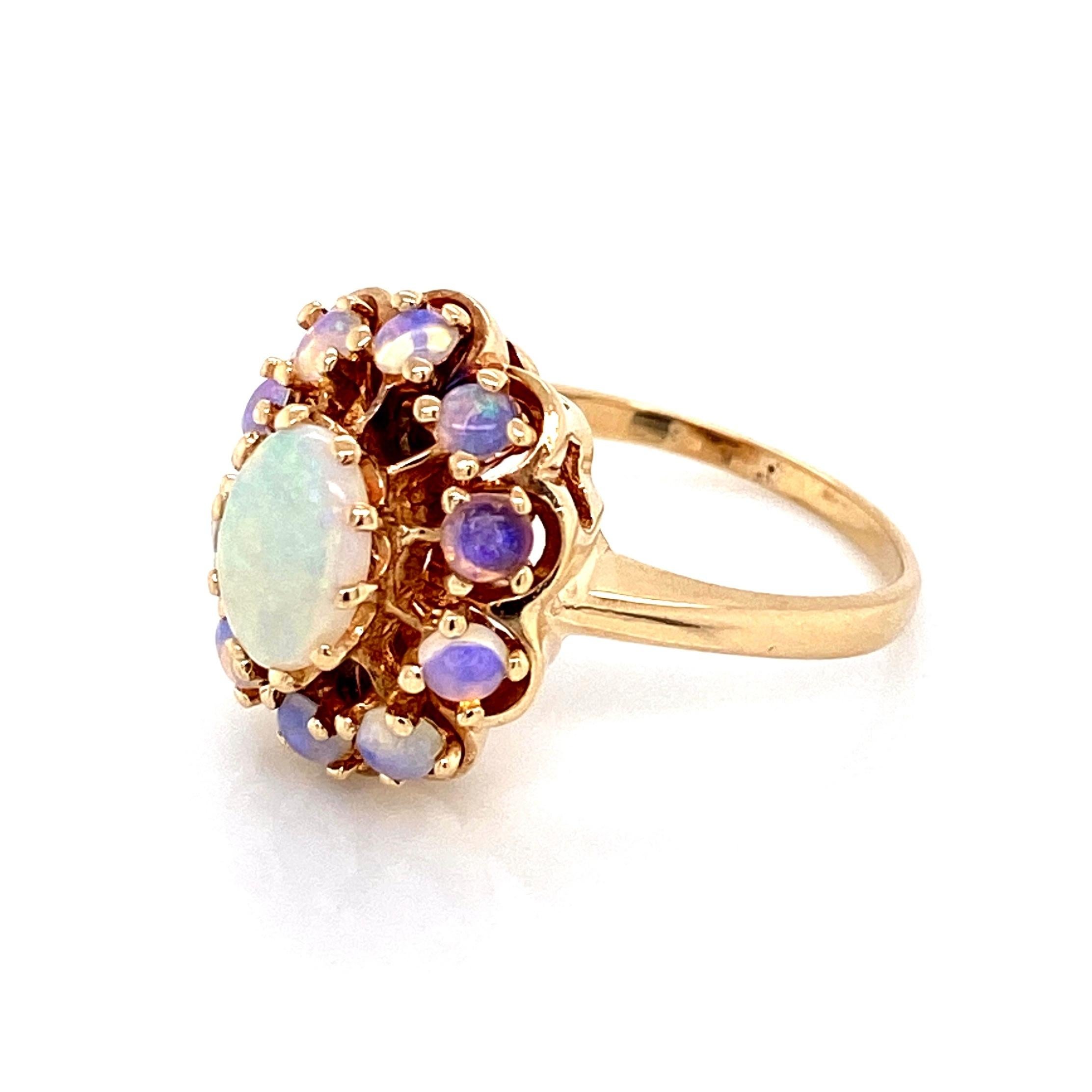 White Opal Victorian Style Cocktail Cluster Gold Ring Estate Fine Jewelry In Excellent Condition In Montreal, QC