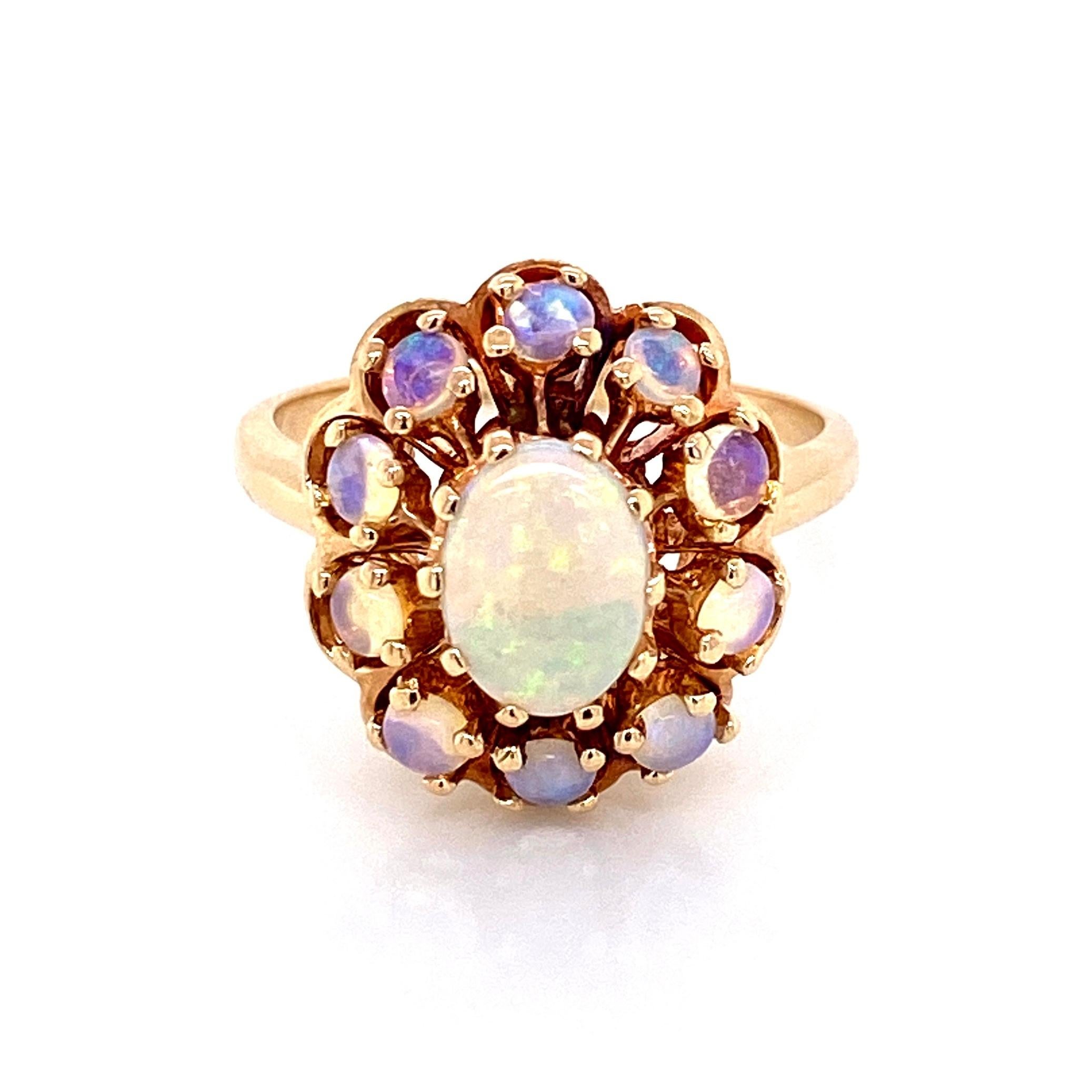 Women's White Opal Victorian Style Cocktail Cluster Gold Ring Estate Fine Jewelry