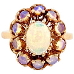Vintage White Opal Victorian Style Cocktail Cluster Gold Ring Estate Fine Jewelry