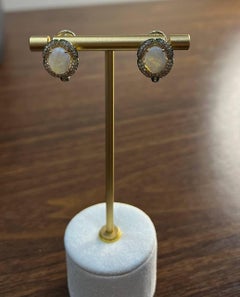 White Opal White Diamonds Champagne Halo Pave-Set 14K Gold Statement Earrings