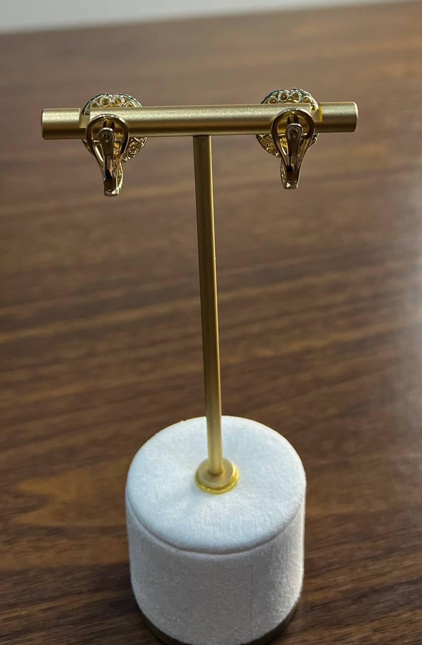 White Opal White Diamonds Champagne Halo Pave-Set 14K Gold Statement Earrings In New Condition For Sale In Oakton, VA