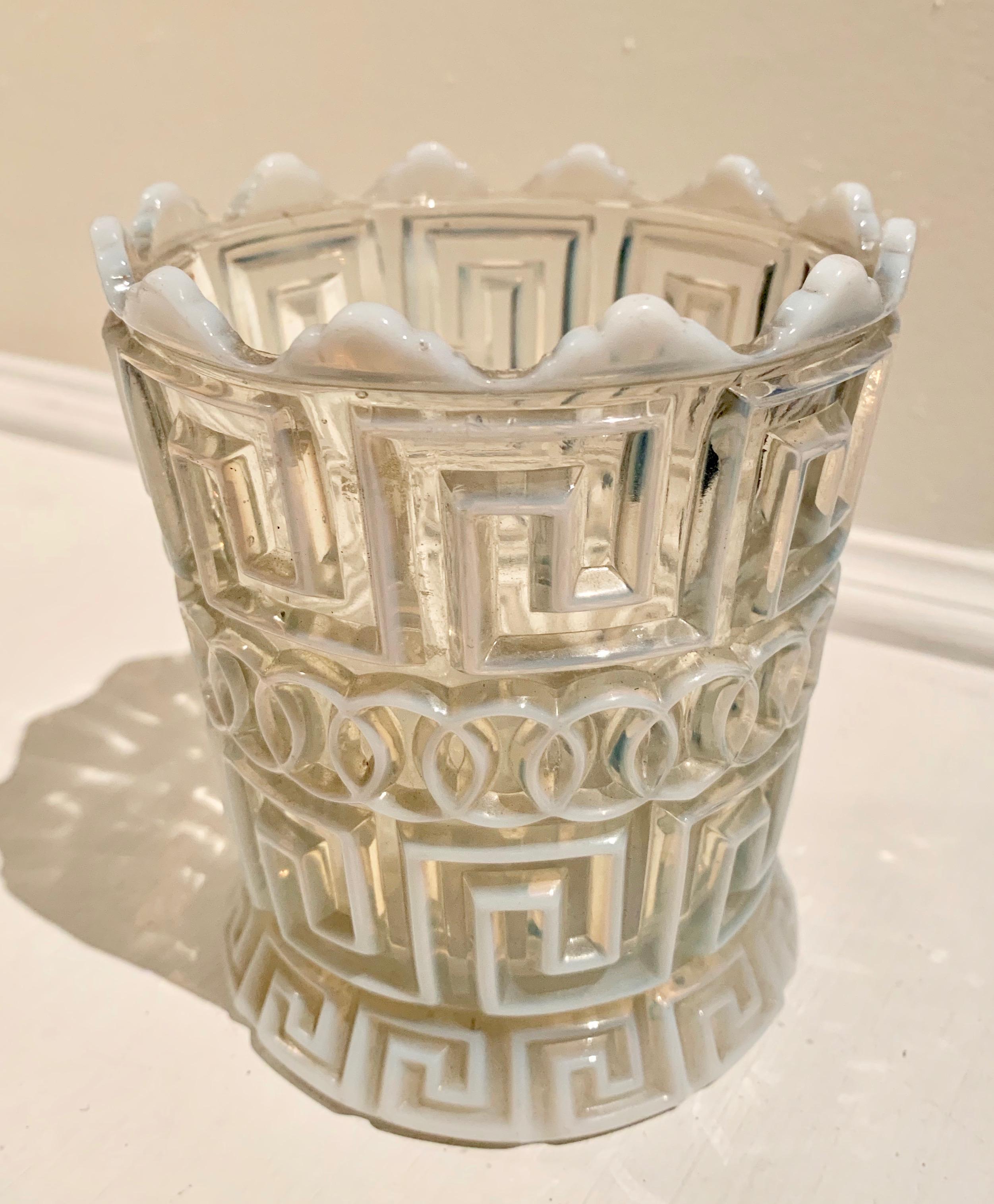 Late Victorian White Opalescent Double Greek Key Vase