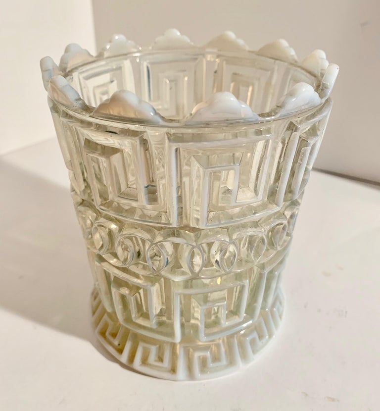White Opalescent Double Greek Key Vase at 1stDibs