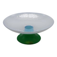 White Opalescent Murano Compote with Green Base, circa 1970