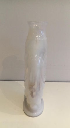 White Opalin Glass Owl Vase. French Work. Circa 1970