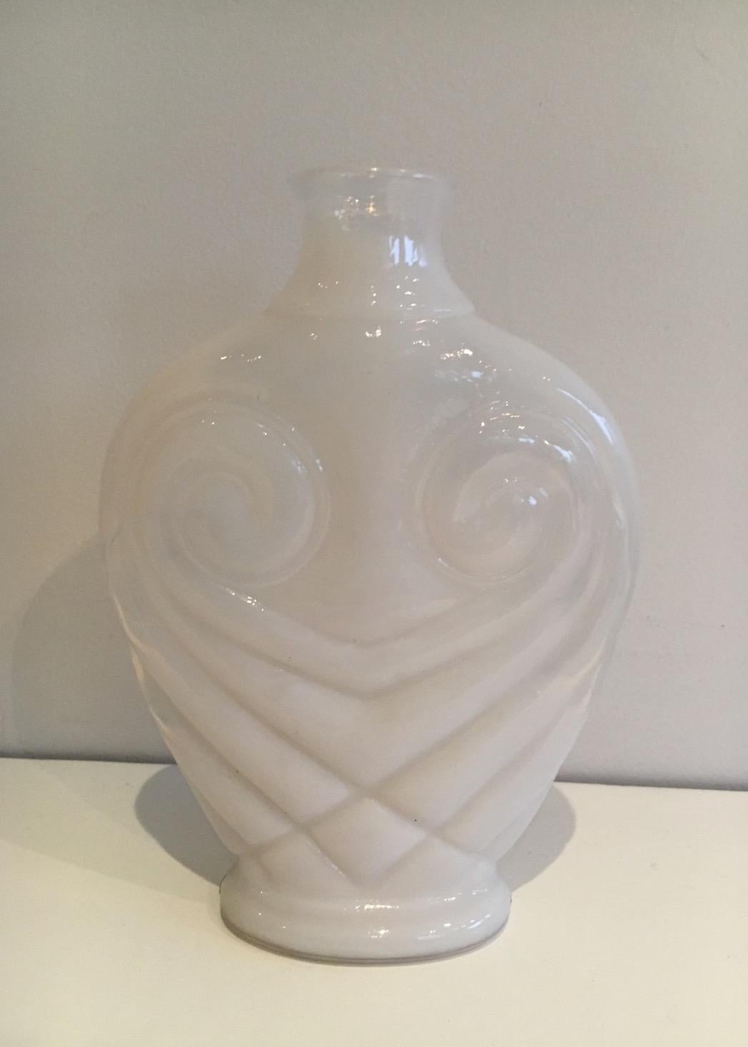 Opaline Glass White Opalin Glass Owl Vase. French Work. Circa 1970 For Sale