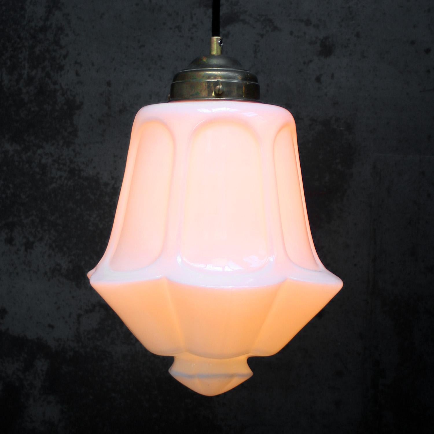 French White Opaline and Brass Pendant Lights