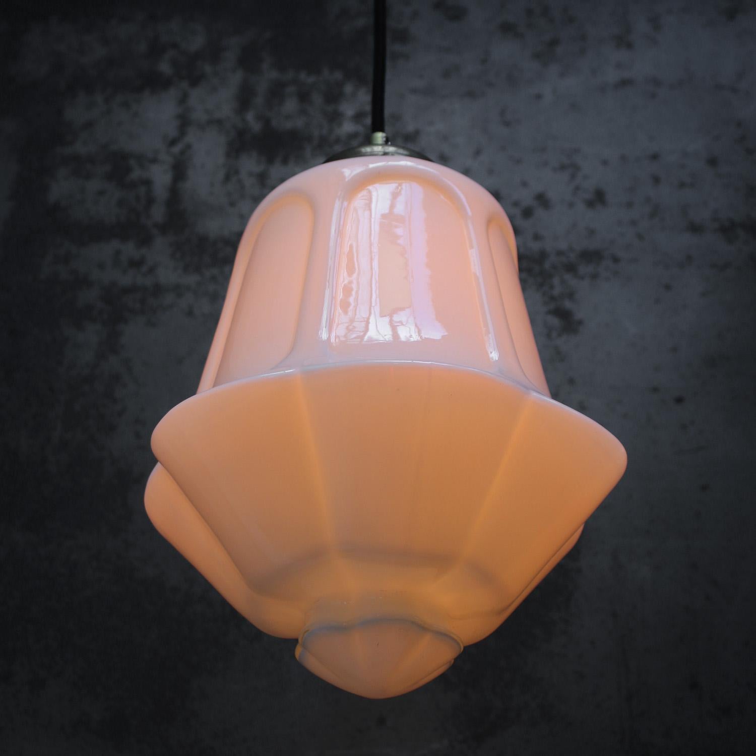 20th Century White Opaline and Brass Pendant Lights
