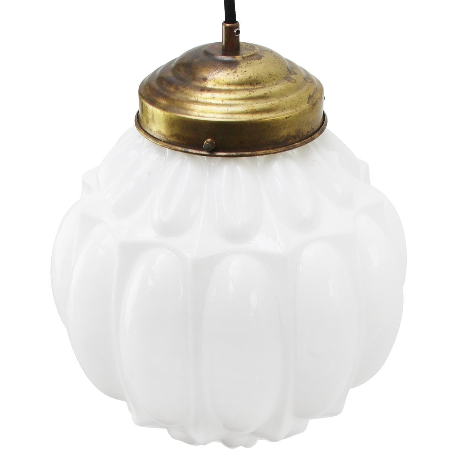 Glass White Opaline and Brass Pendant Lights For Sale